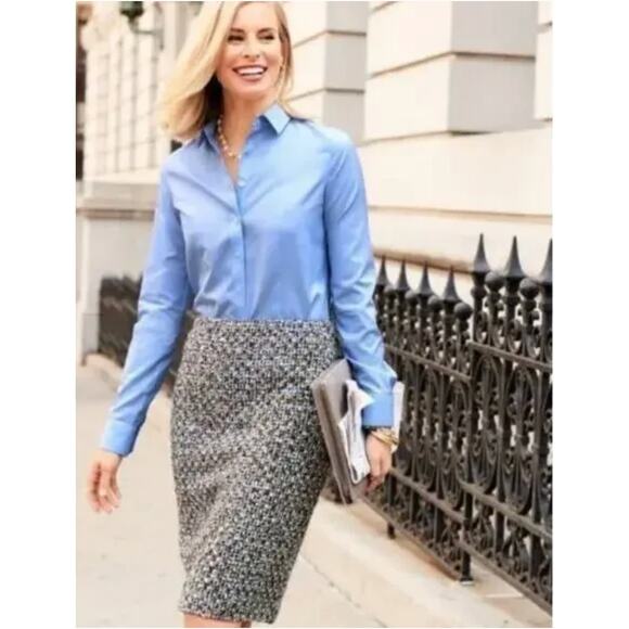 2/$30 Talbots Wool Blend Tweed Pencil Skirt Mills Indigo Size 10 - Picture 2 of 6